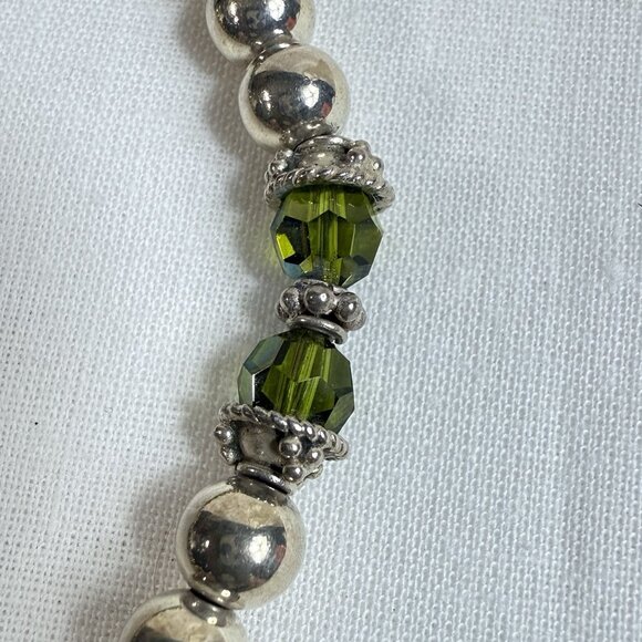 Silver Plated Beaded Bracelet with Green AB Faceted Crystal Beads & Charm 7" - Picture 5 of 6